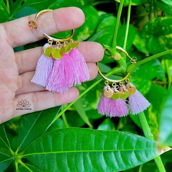 Hoop Tassel Earrings | Gold Plated Stainless Steel - Picture 3 of 4